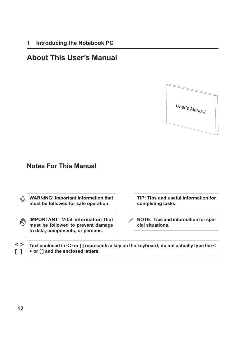 About this user’s manual | Asus VX1 User Manual | Page 12 / 77