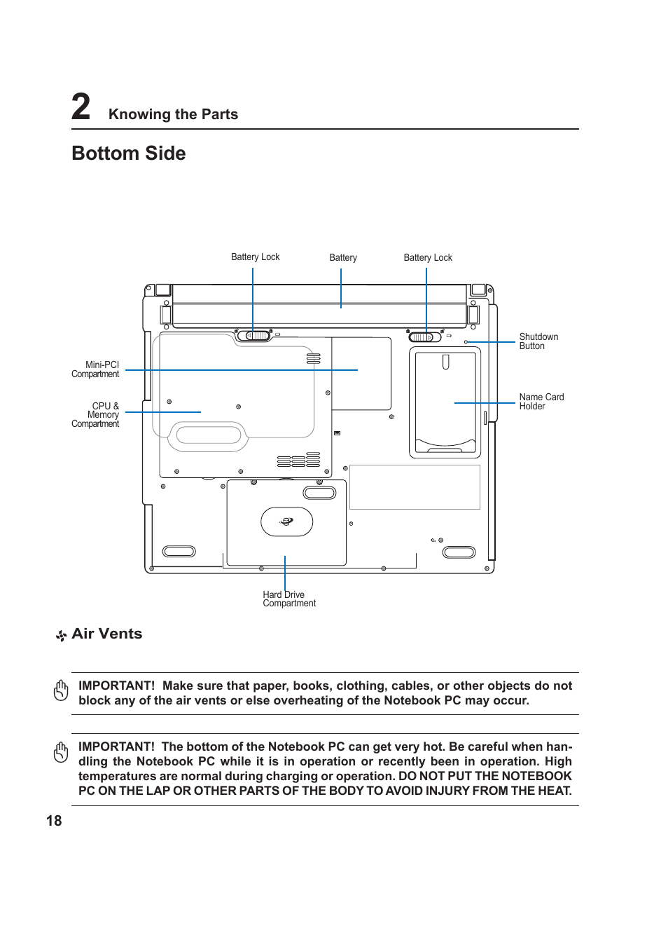 Bottom side | Asus VX1 User Manual | Page 18 / 77