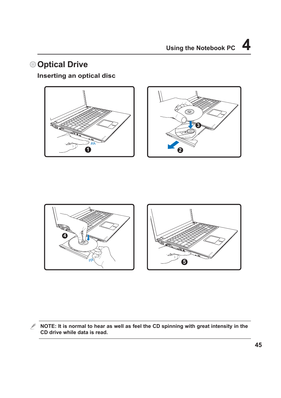 Optical drive | Asus VX1 User Manual | Page 45 / 77