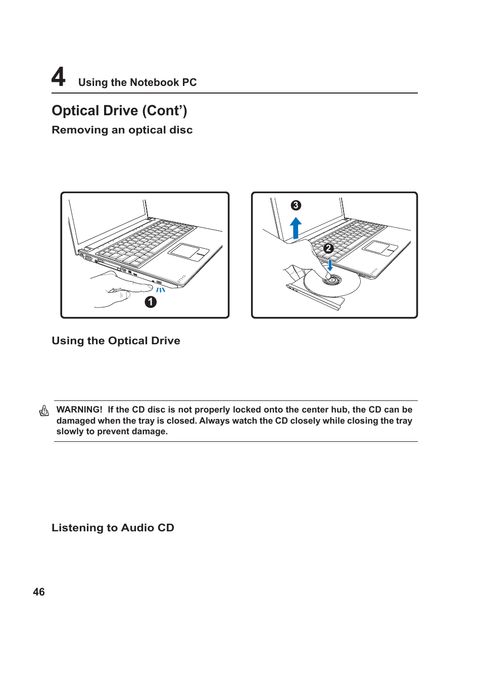 Optical drive (cont’) | Asus VX1 User Manual | Page 46 / 77