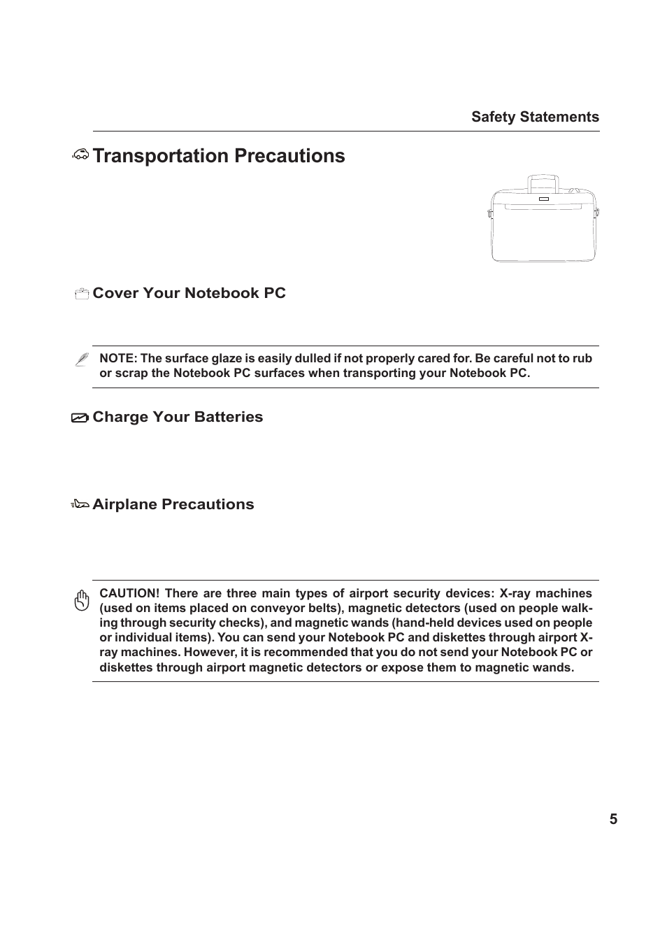 Transportation precautions | Asus VX1 User Manual | Page 5 / 77