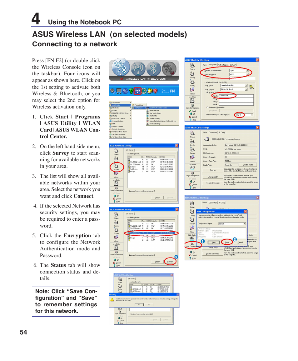 Asus wireless lan (on selected models) | Asus VX1 User Manual | Page 54 / 77