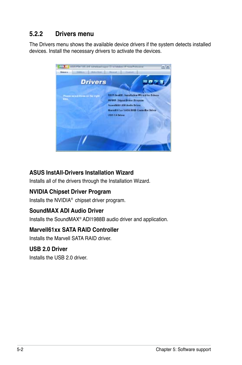 2 drivers menu | Asus P5N-T Deluxe User Manual | Page 116 / 174