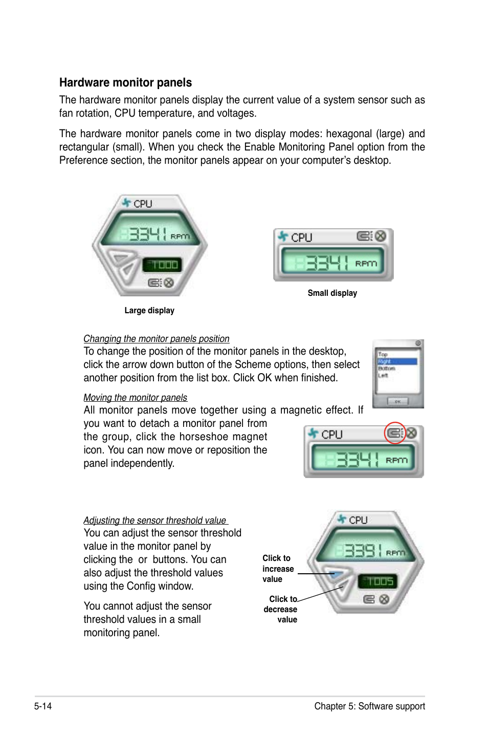 Hardware monitor panels | Asus P5N-T Deluxe User Manual | Page 128 / 174