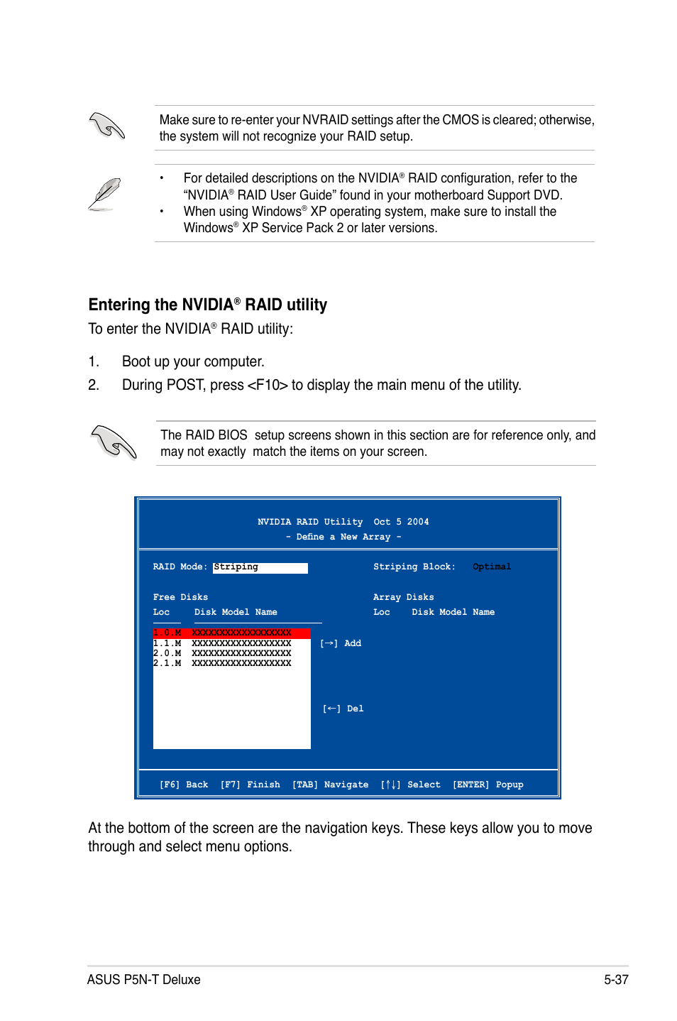 Entering the nvidia, Raid utility | Asus P5N-T Deluxe User Manual | Page 151 / 174