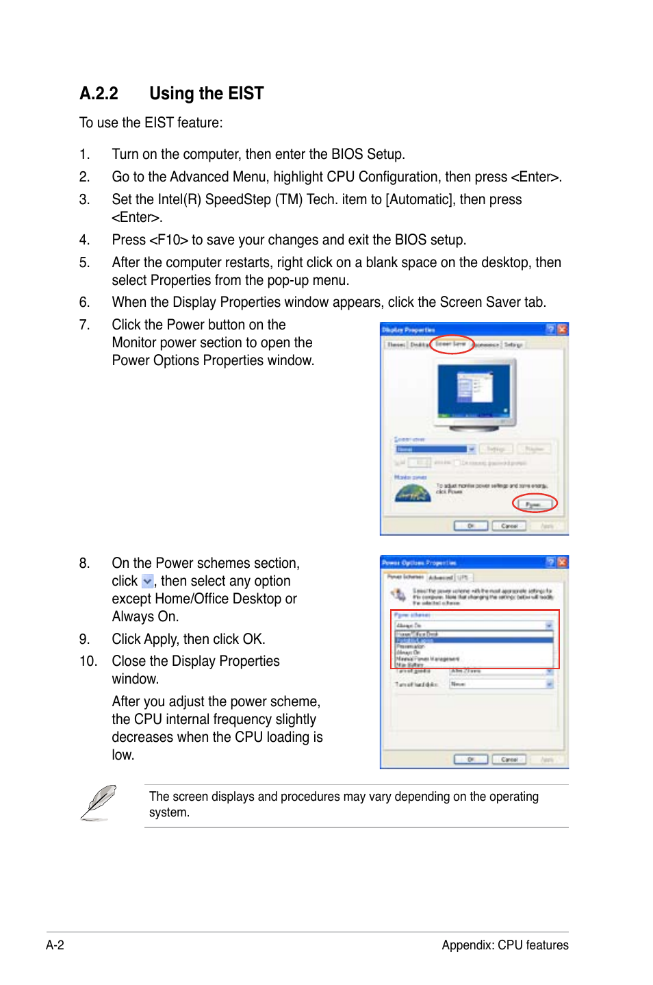 A.2.2 using the eist | Asus P5N-T Deluxe User Manual | Page 172 / 174