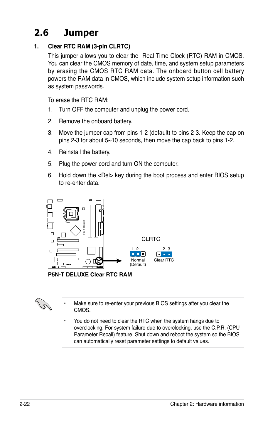 6 jumper | Asus P5N-T Deluxe User Manual | Page 48 / 174