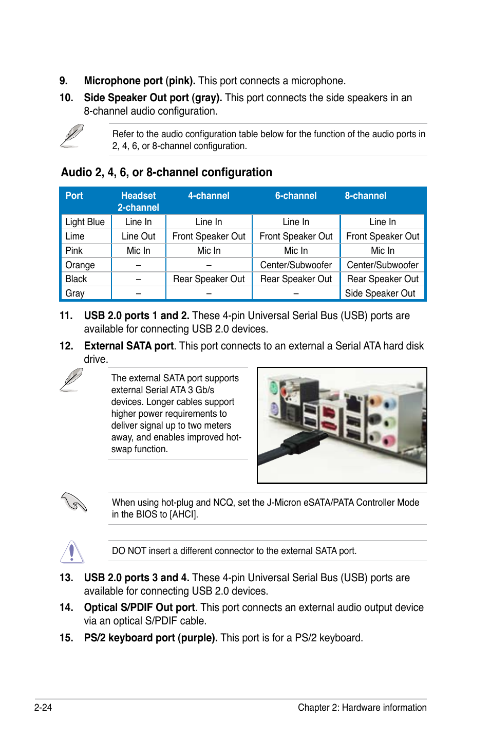 Audio 2, 4, 6, or 8-channel configuration | Asus P5N-T Deluxe User Manual | Page 50 / 174