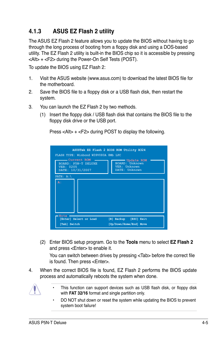 3 asus ez flash 2 utility | Asus P5N-T Deluxe User Manual | Page 73 / 174