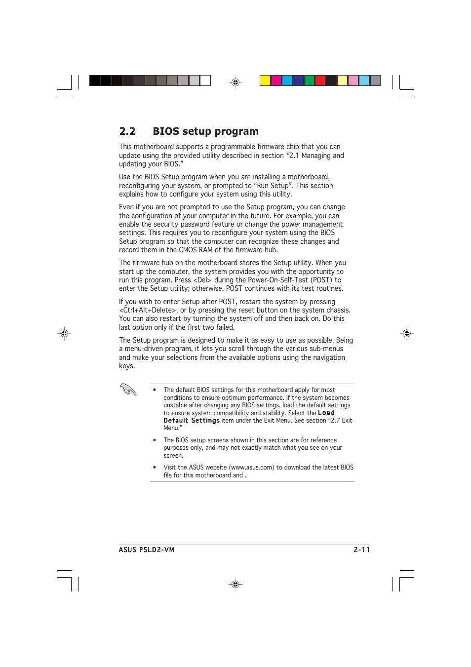 2 bios setup program | Asus P5LD2-VM User Manual | Page 55 / 90