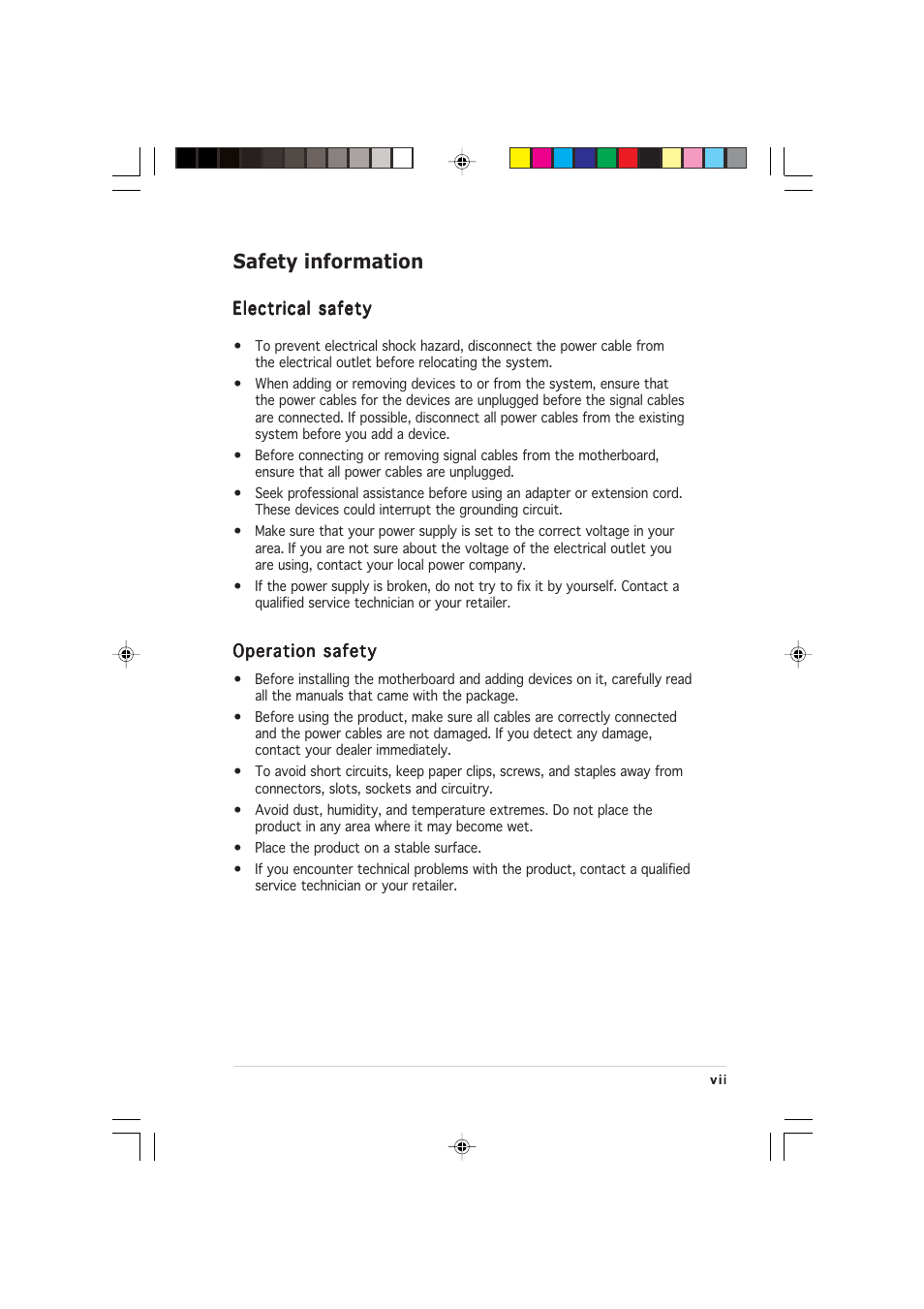 Safety information | Asus P5LD2-VM User Manual | Page 7 / 90