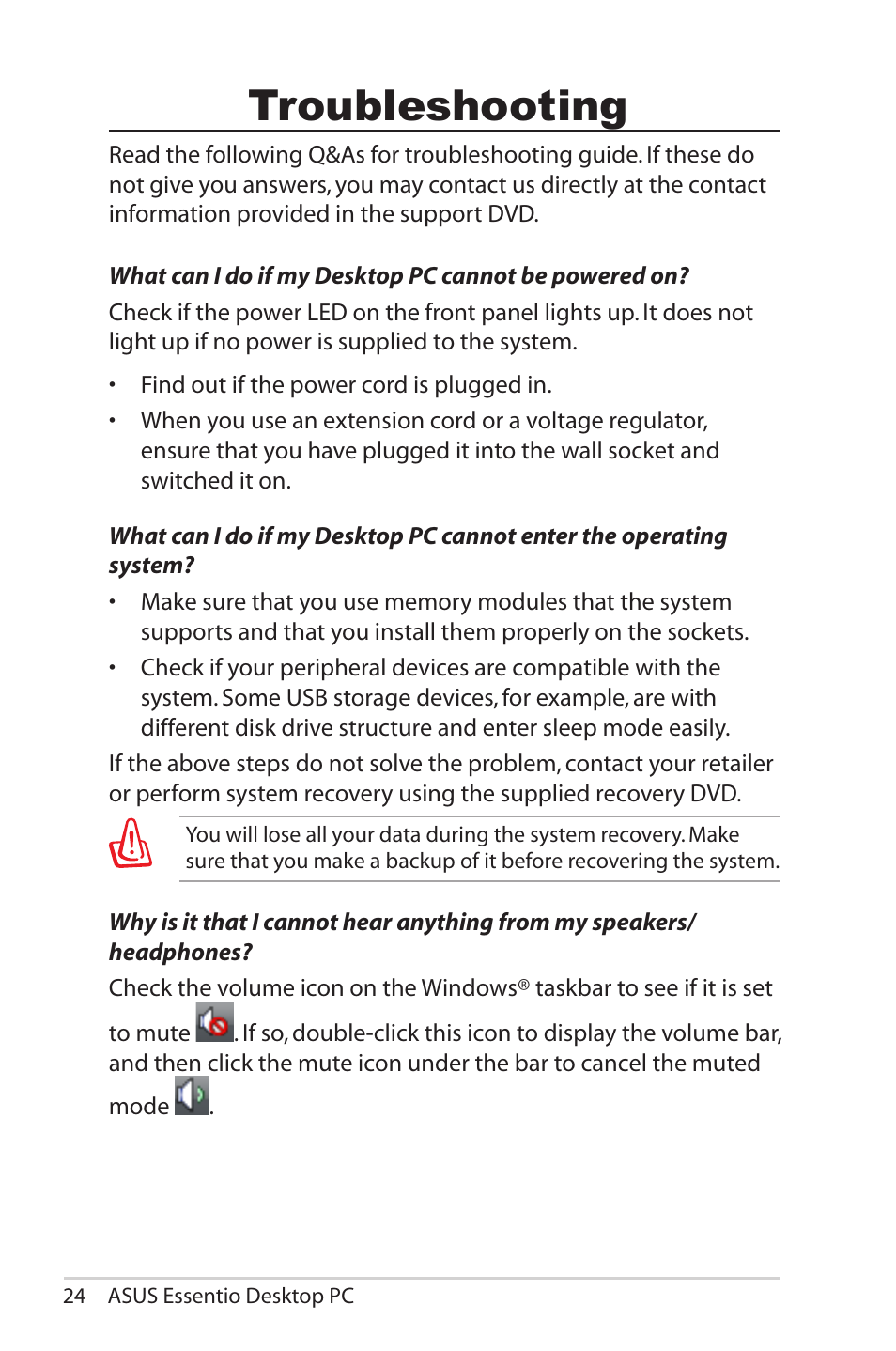 Troubleshooting | Asus CG5290 User Manual | Page 24 / 25