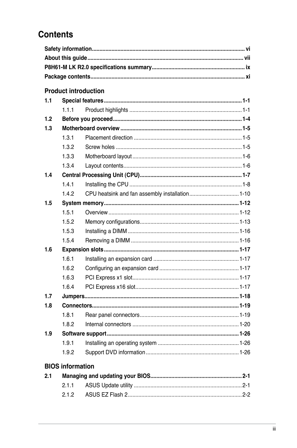 Asus P8H61-M LK R2.0 User Manual | Page 3 / 73