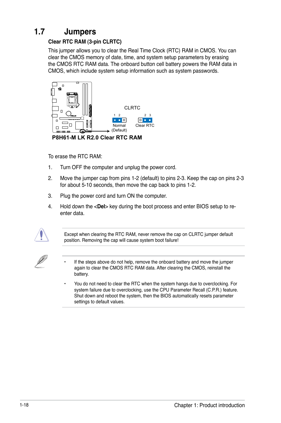 7 jumpers, Jumpers -18 | Asus P8H61-M LK R2.0 User Manual | Page 30 / 73