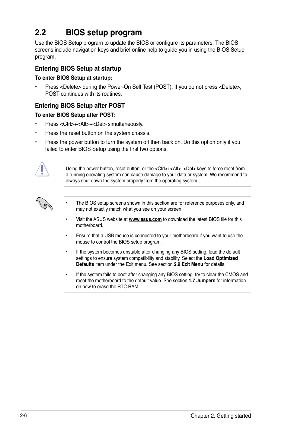 2 bios setup program, Bios setup program -6 | Asus P8H61-M LK R2.0 User Manual | Page 44 / 73