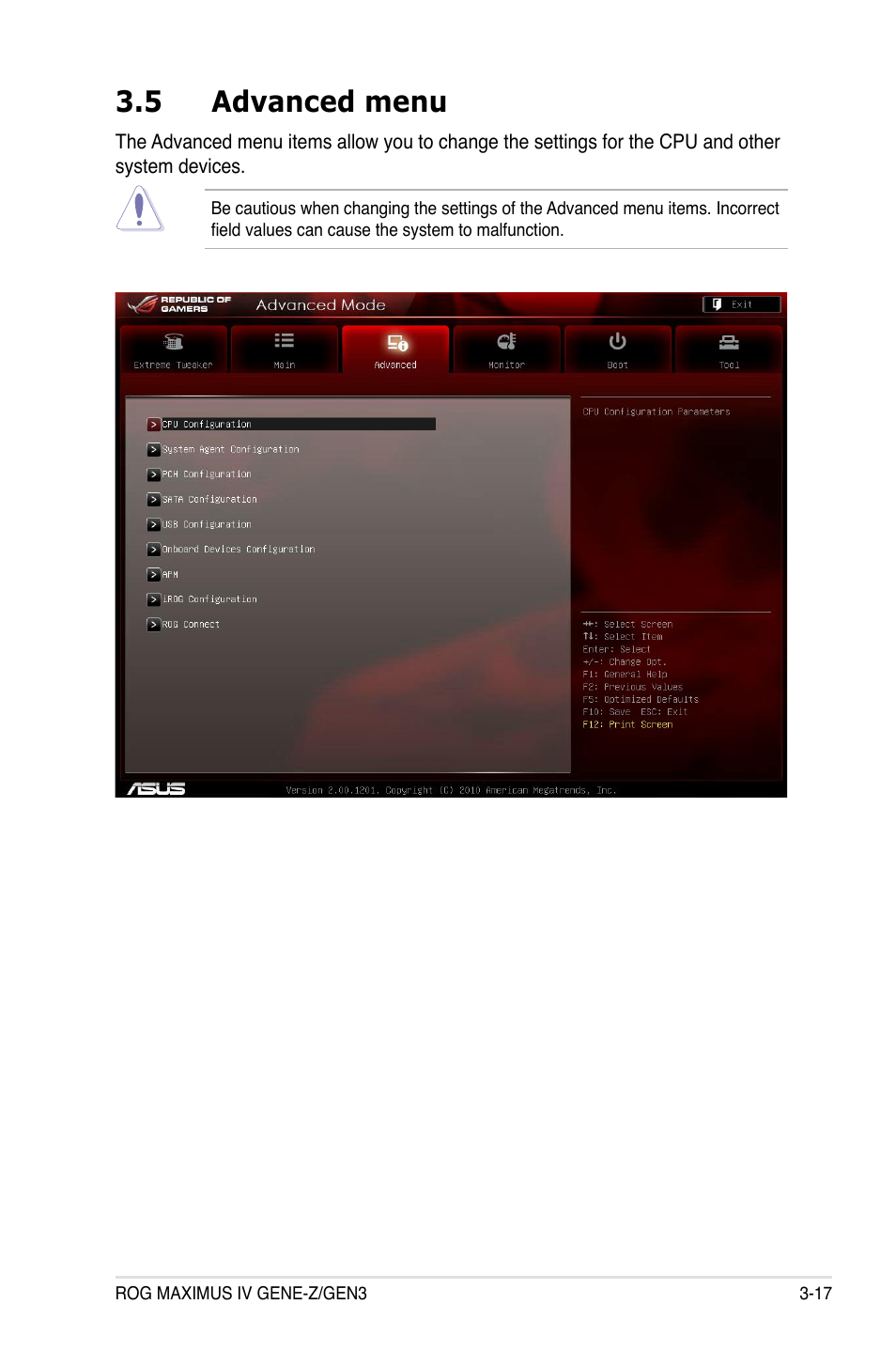 5 advanced menu, Advanced menu -17 | Asus Maximus IV GENE-Z/GEN3 User Manual | Page 105 / 192