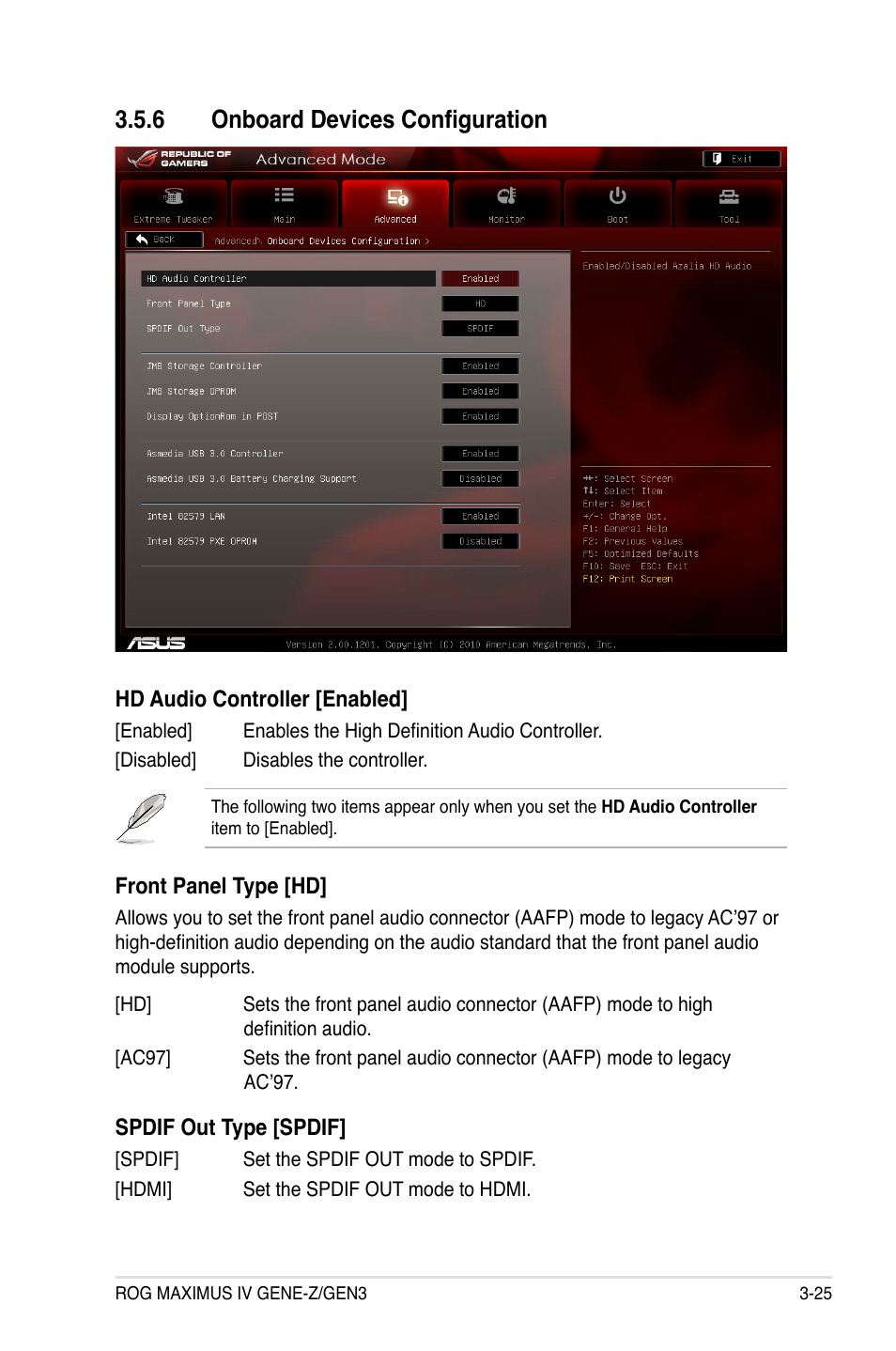 6 onboard devices configuration, Onboard devices configuration -25, �.� onboard devices configuration | Asus Maximus IV GENE-Z/GEN3 User Manual | Page 113 / 192