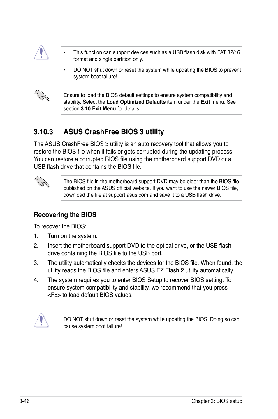 3 asus crashfree bios 3 utility, 3 asus crashfree bios 3 utility -46, Recovering the bios | Asus Maximus IV GENE-Z/GEN3 User Manual | Page 134 / 192