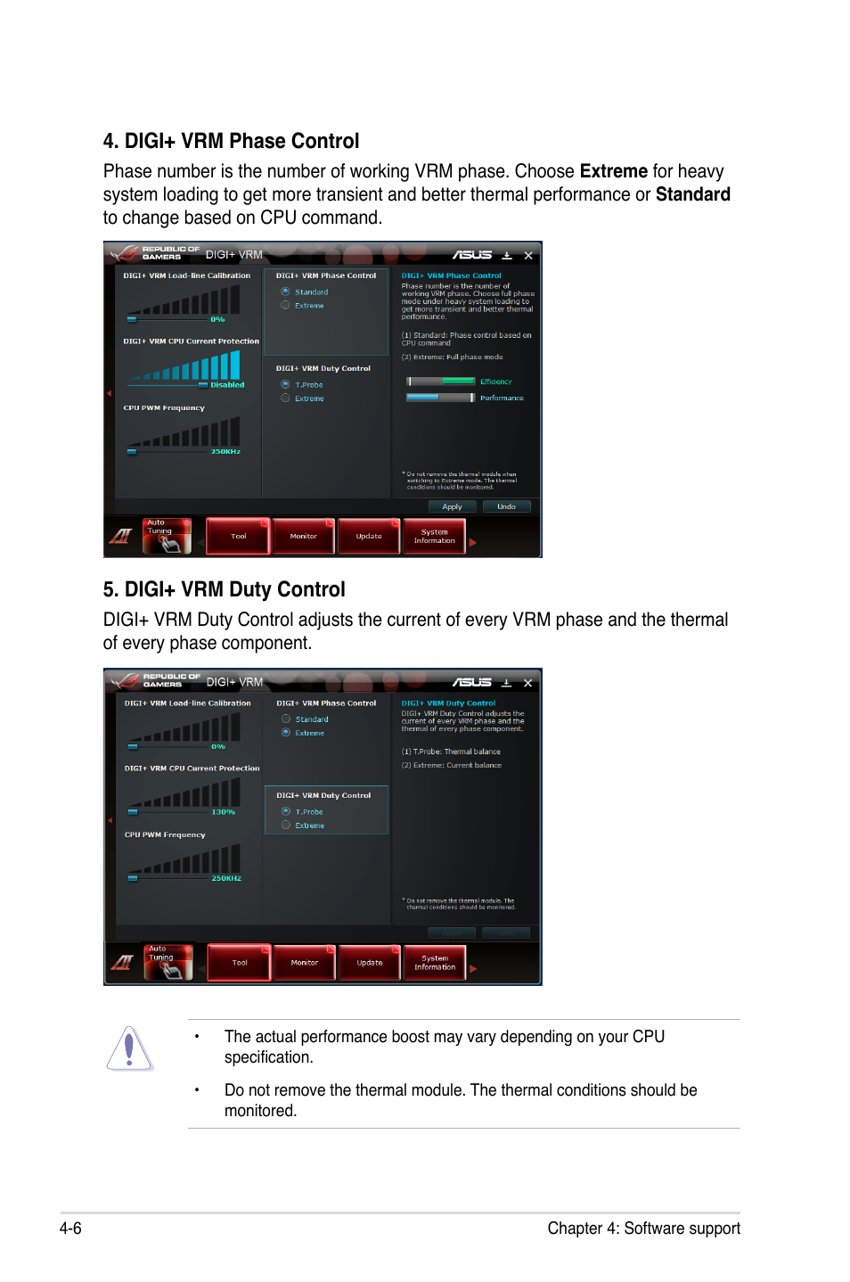 Digi+ vrm phase control, Digi+ vrm duty control | Asus Maximus IV GENE-Z/GEN3 User Manual | Page 146 / 192