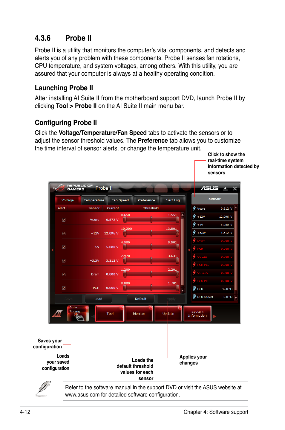 6 probe ii, Probe ii -12, Launching probe ii | Configuring probe ii | Asus Maximus IV GENE-Z/GEN3 User Manual | Page 152 / 192