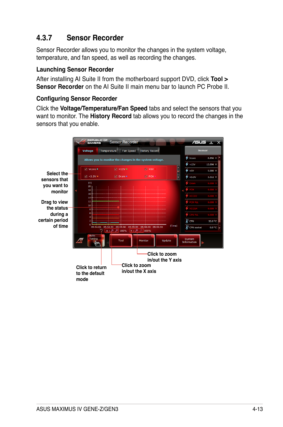 7 sensor recorder, Sensor recorder -13 | Asus Maximus IV GENE-Z/GEN3 User Manual | Page 153 / 192