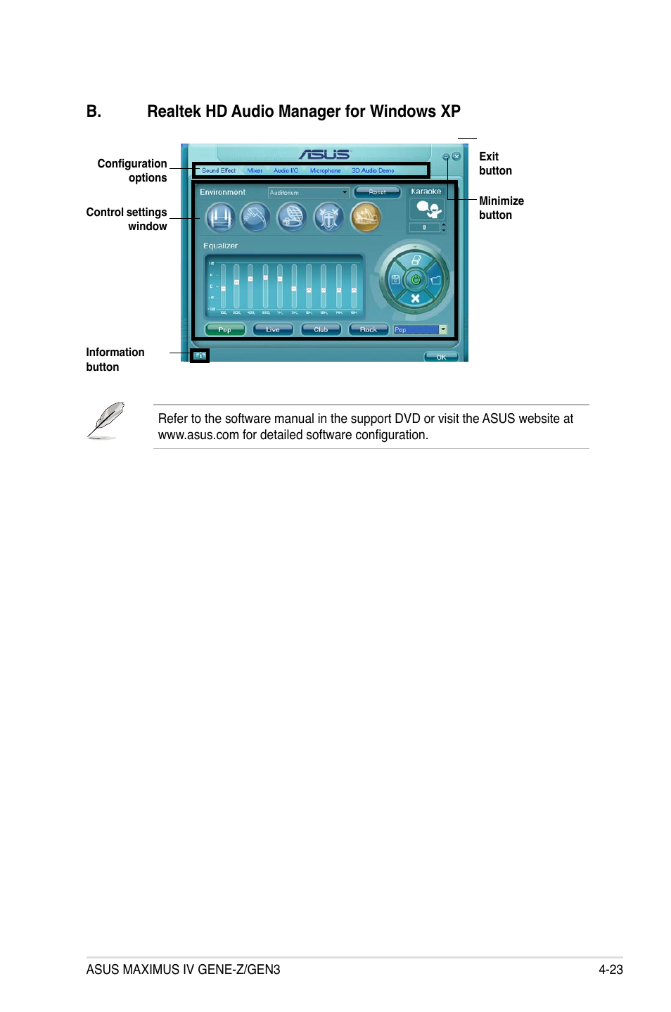B. realtek hd audio manager for windows xp | Asus Maximus IV GENE-Z/GEN3 User Manual | Page 163 / 192