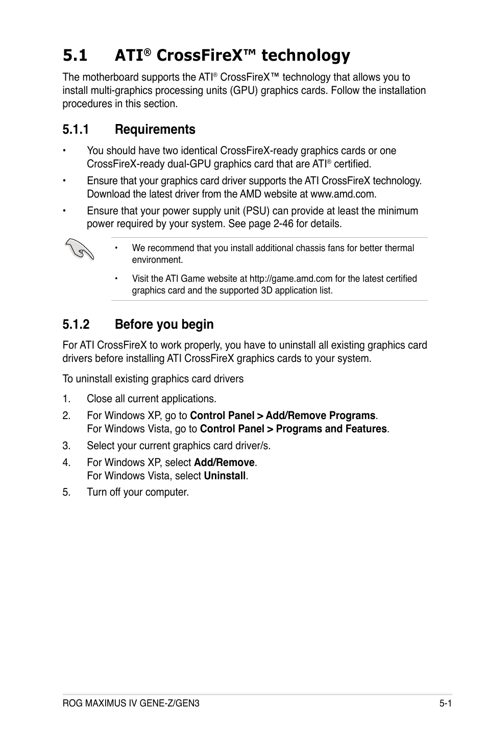 1 ati® crossfirex™ technology, 1 requirements, 2 before you begin | Crossfirex™ technology -1, Requirements -1, Before you begin -1, 1 ati, Crossfirex™ technology | Asus Maximus IV GENE-Z/GEN3 User Manual | Page 179 / 192