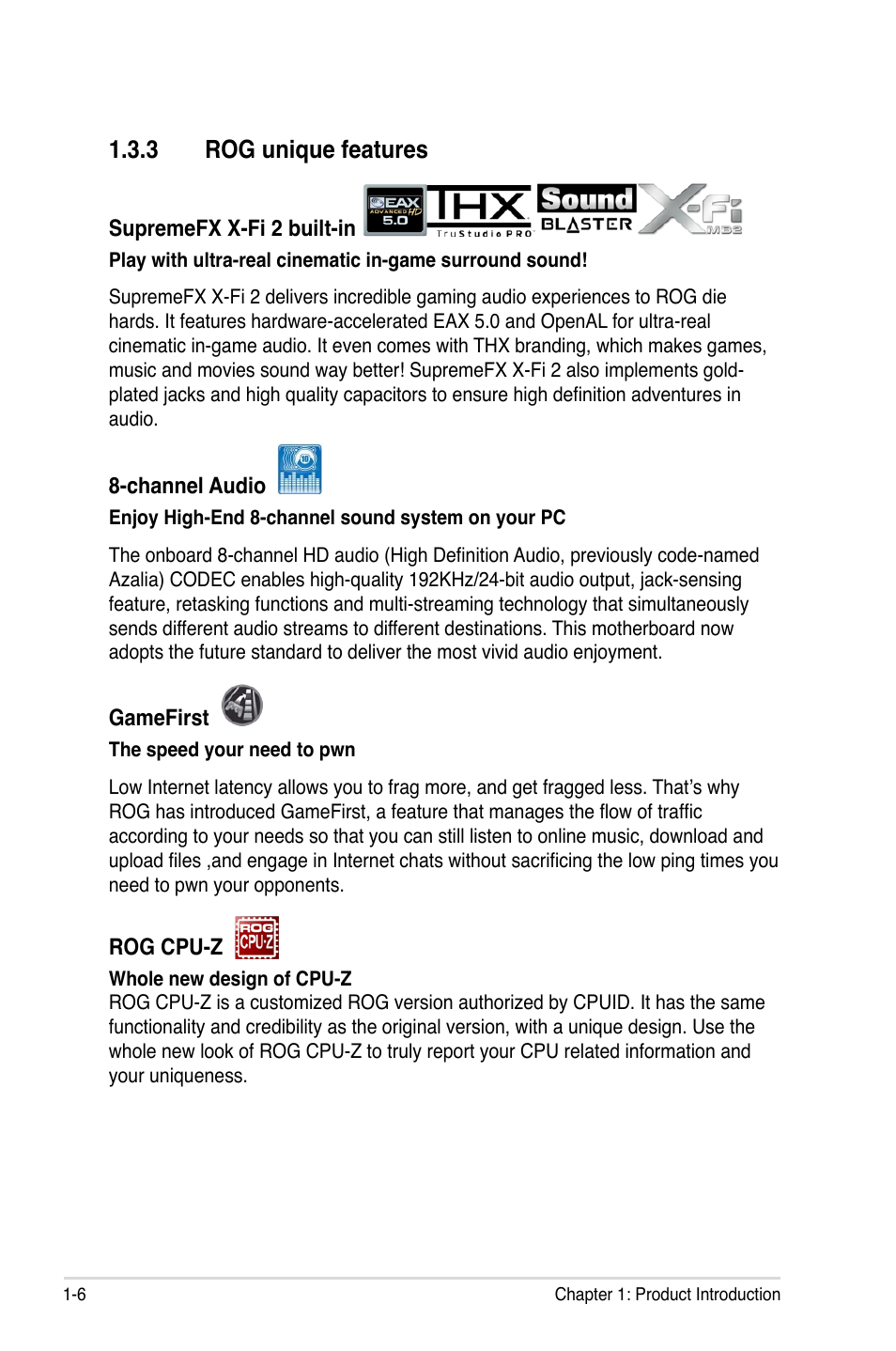 3 rog unique features, Rog unique features -6 | Asus Maximus IV GENE-Z/GEN3 User Manual | Page 26 / 192