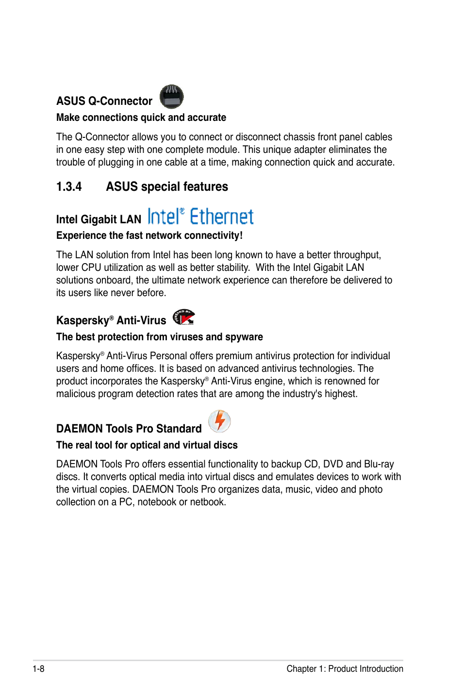 4 asus special features, Asus special features -8 | Asus Maximus IV GENE-Z/GEN3 User Manual | Page 28 / 192