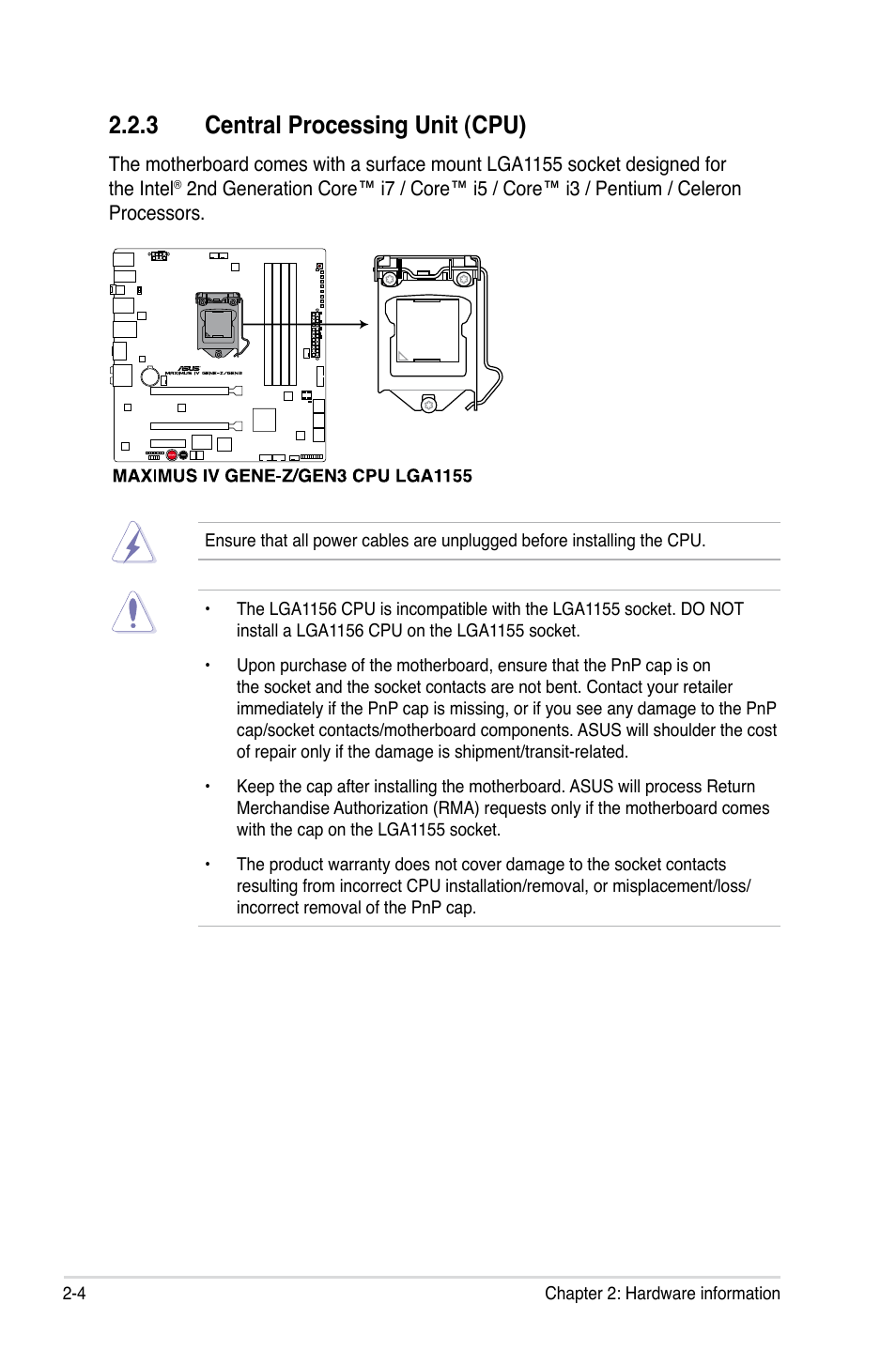 3 central processing unit (cpu), Central processing unit (cpu) -4 | Asus Maximus IV GENE-Z/GEN3 User Manual | Page 36 / 192