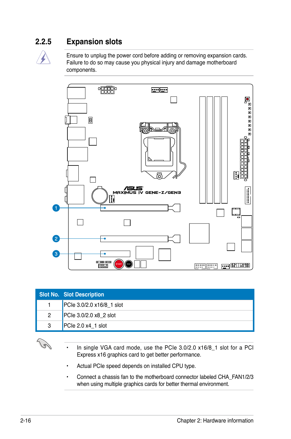 5 expansion slots, Expansion slots -16 | Asus Maximus IV GENE-Z/GEN3 User Manual | Page 48 / 192