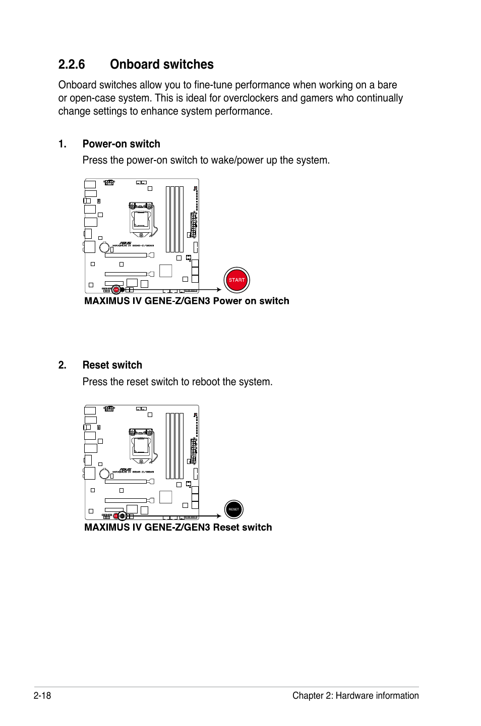 6 onboard switches, Onboard switches -18 | Asus Maximus IV GENE-Z/GEN3 User Manual | Page 50 / 192