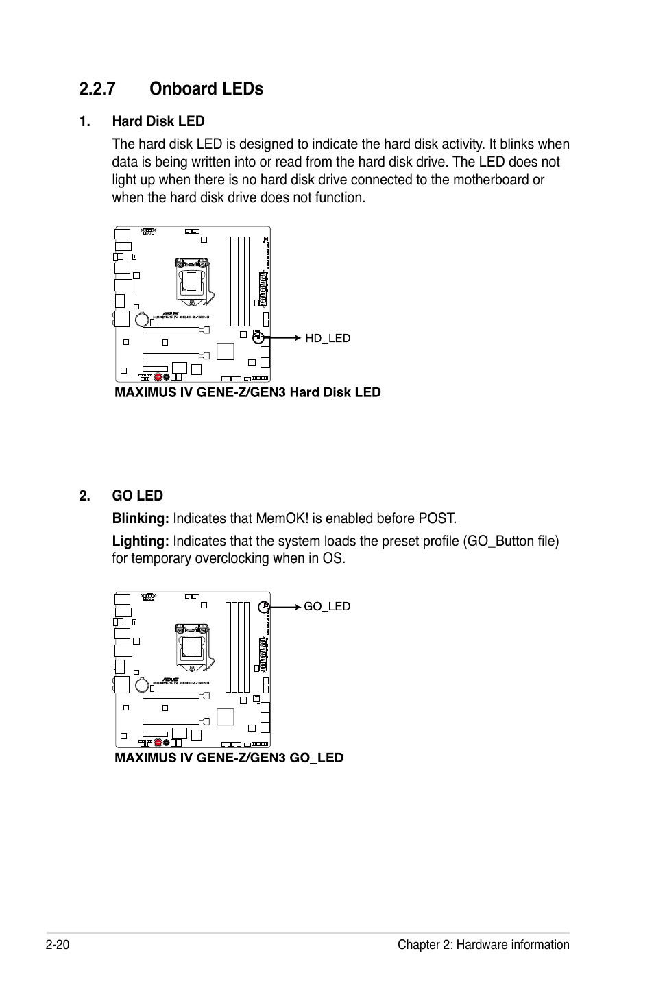 7 onboard leds, Onboard leds -20 | Asus Maximus IV GENE-Z/GEN3 User Manual | Page 52 / 192