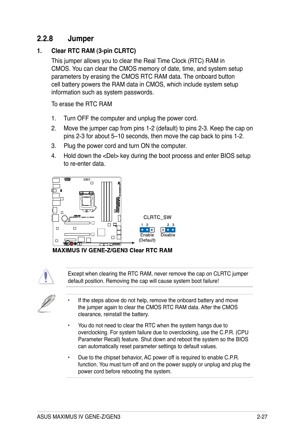 8 jumper, Jumper -27 | Asus Maximus IV GENE-Z/GEN3 User Manual | Page 59 / 192