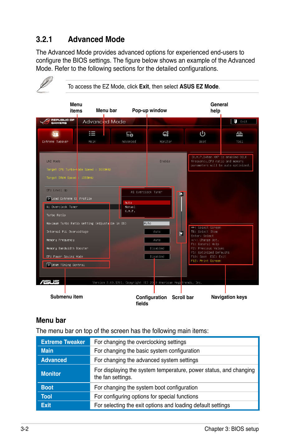 1 advanced mode, Advanced mode -2, Menu bar | Asus Maximus IV GENE-Z/GEN3 User Manual | Page 90 / 192