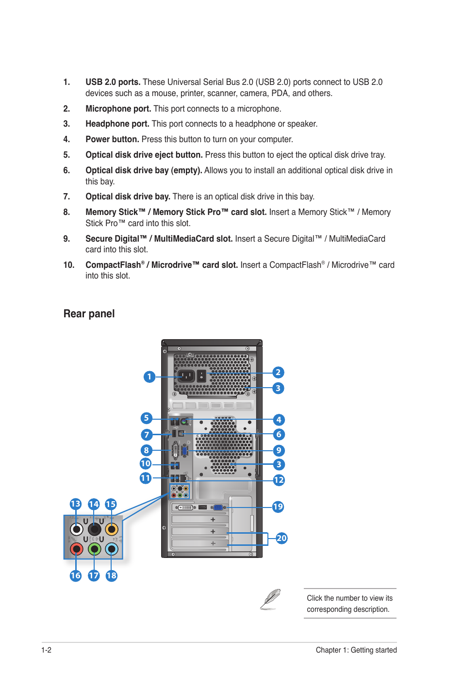 Rear panel | Asus CG8350 User Manual | Page 11 / 72