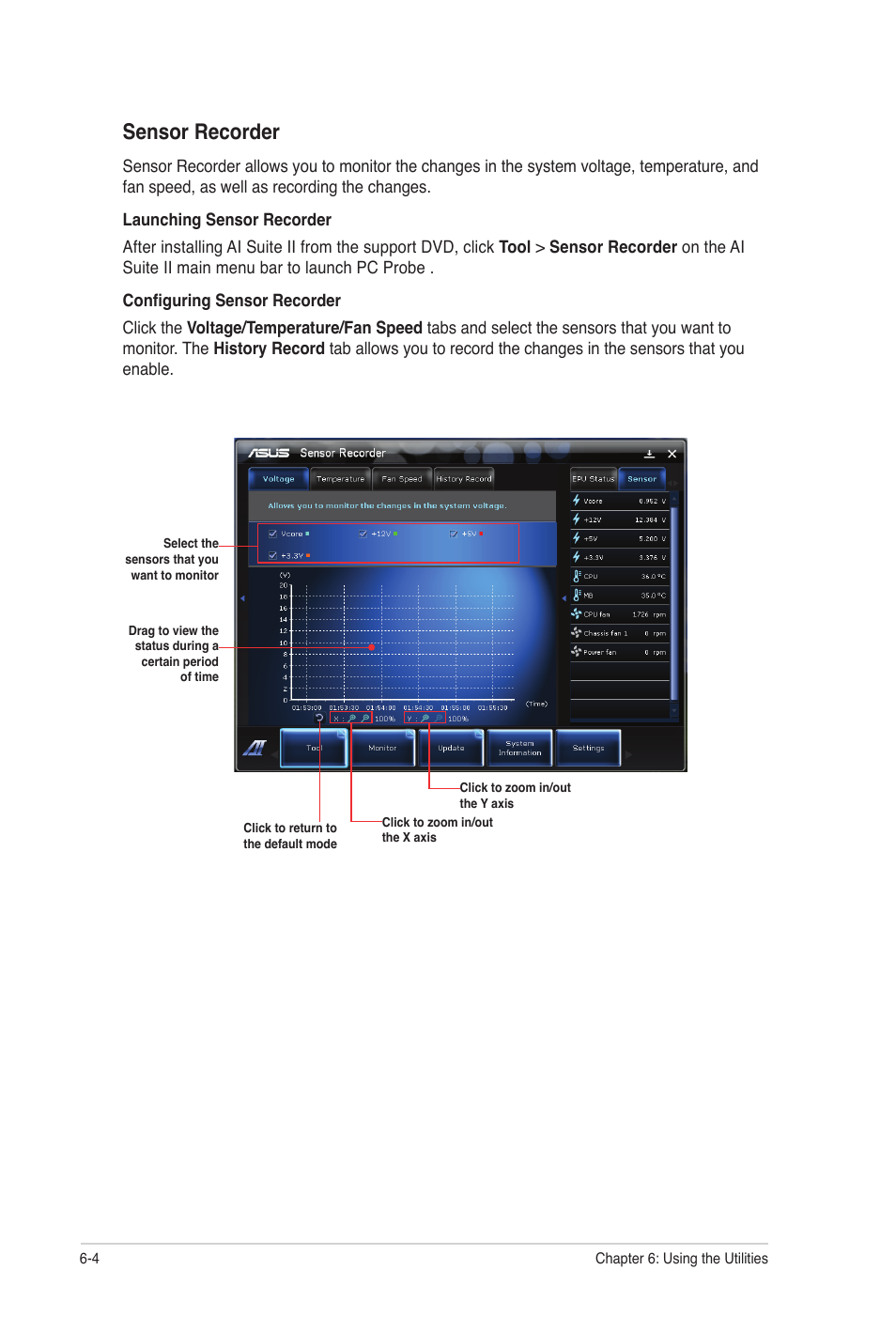 Sensor recorder | Asus CG8350 User Manual | Page 49 / 72