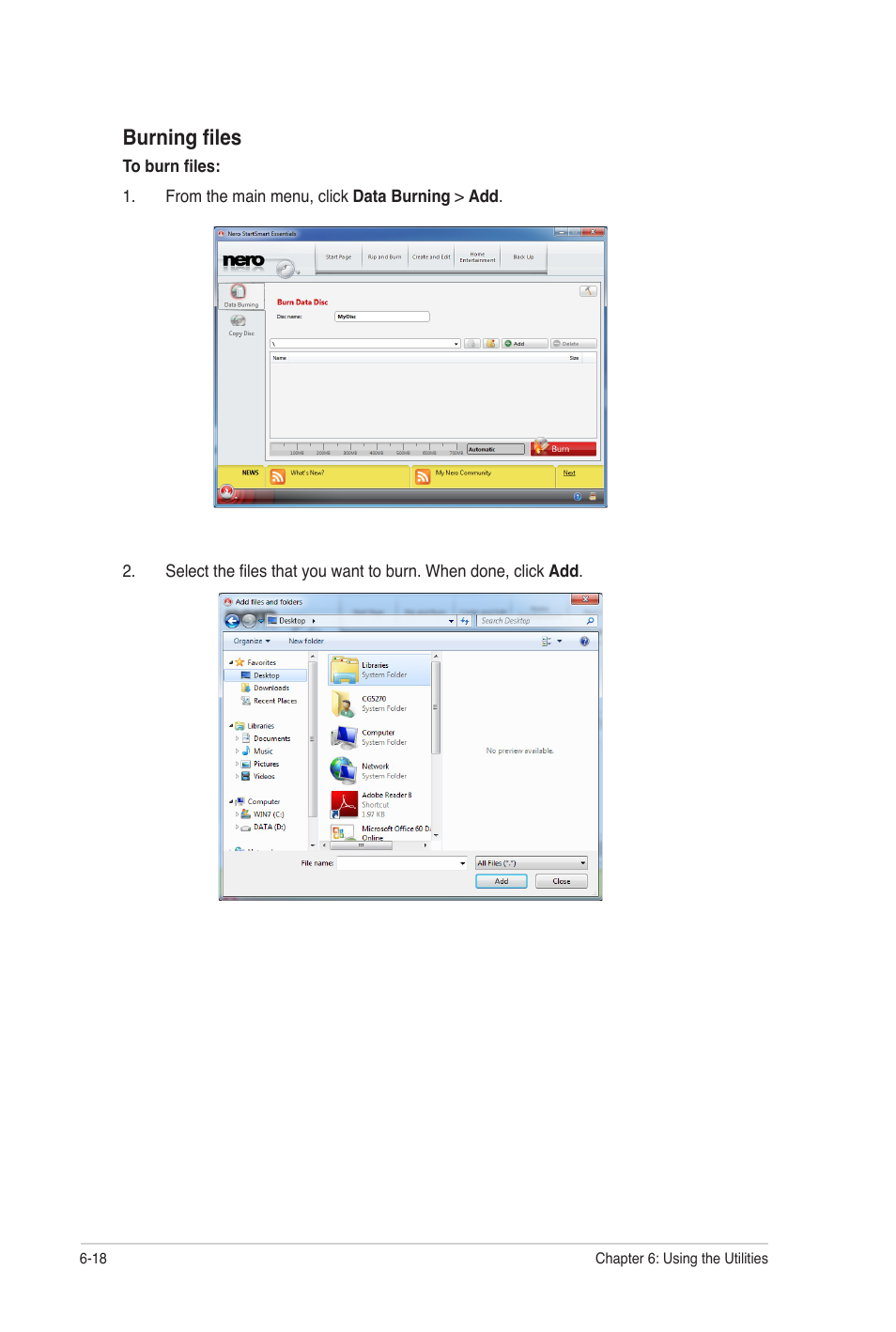 Burning files | Asus CG8350 User Manual | Page 63 / 72