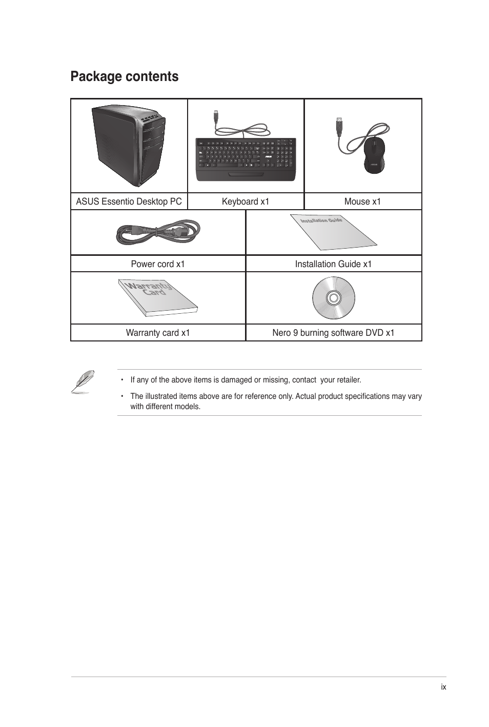 Package contents | Asus CG8350 User Manual | Page 9 / 72