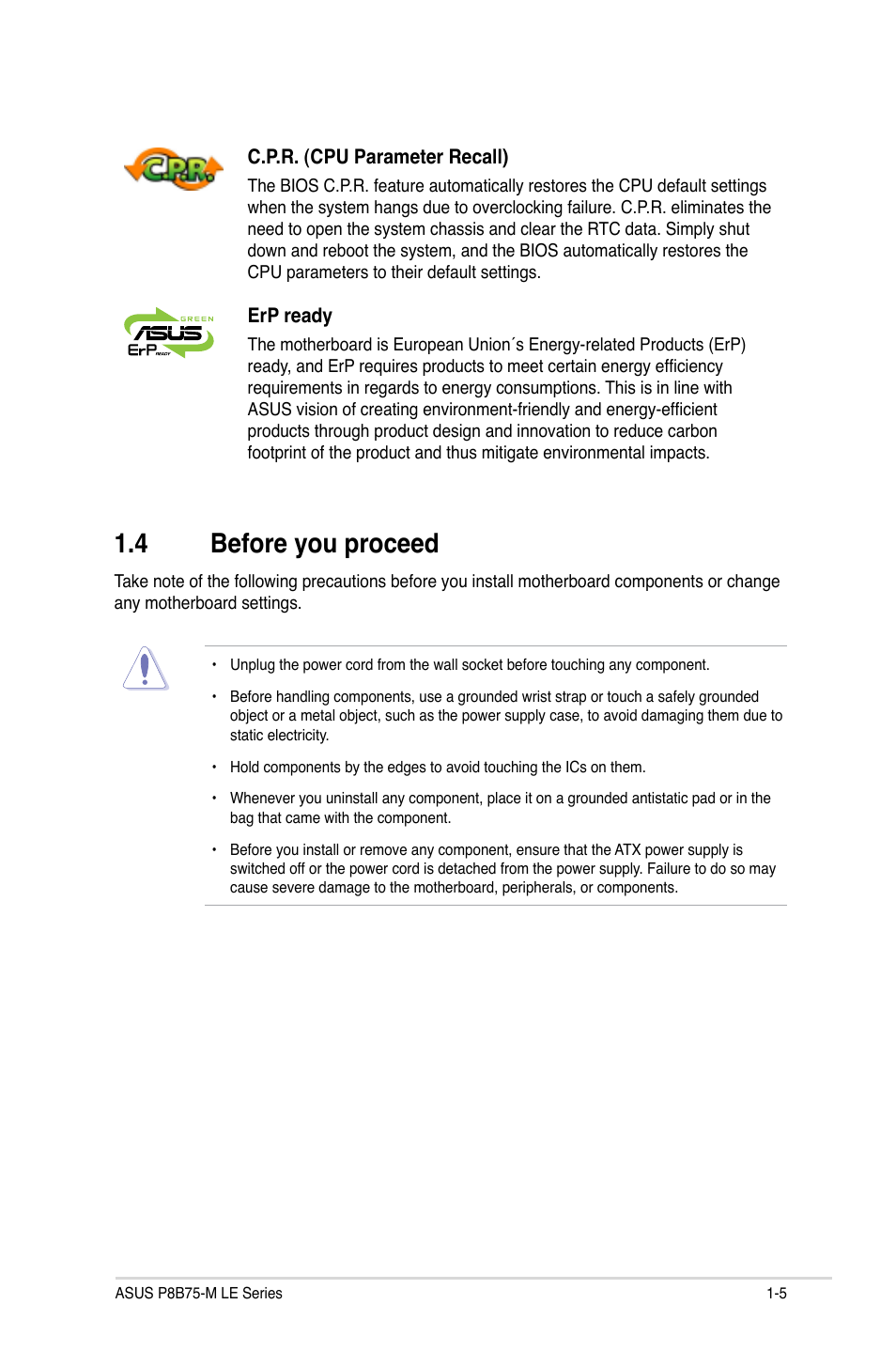 4 before you proceed, Before you proceed -5 | Asus P8B75-M LE PLUS User Manual | Page 15 / 79