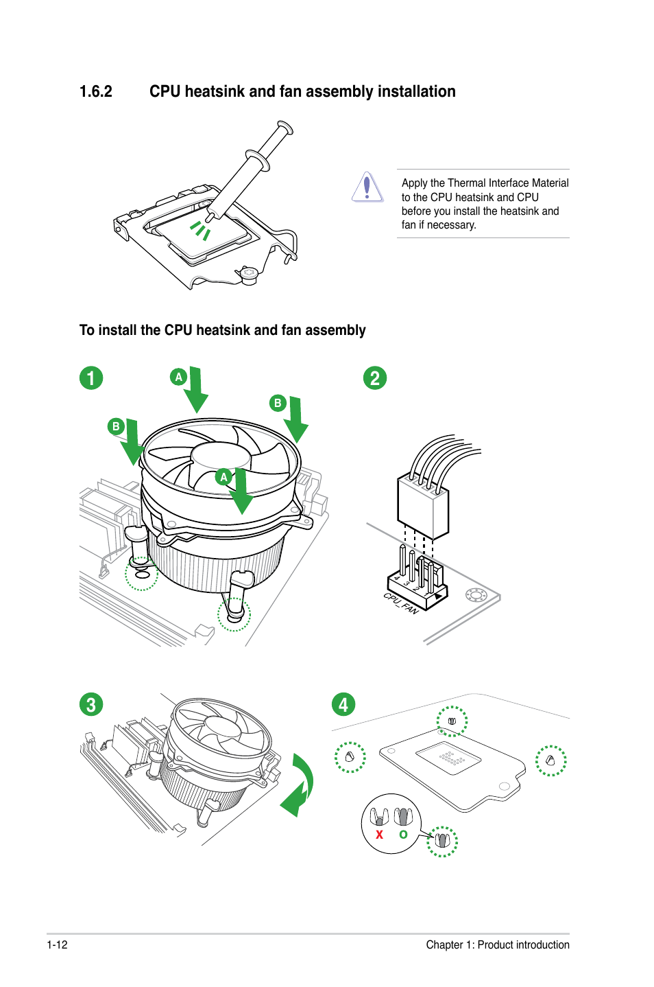 2 cpu heatsink and fan assembly installation, Cpu heatsink and fan assembly installation -12 | Asus P8B75-M LE PLUS User Manual | Page 22 / 79