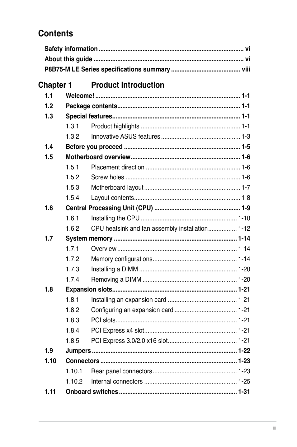 Asus P8B75-M LE PLUS User Manual | Page 3 / 79