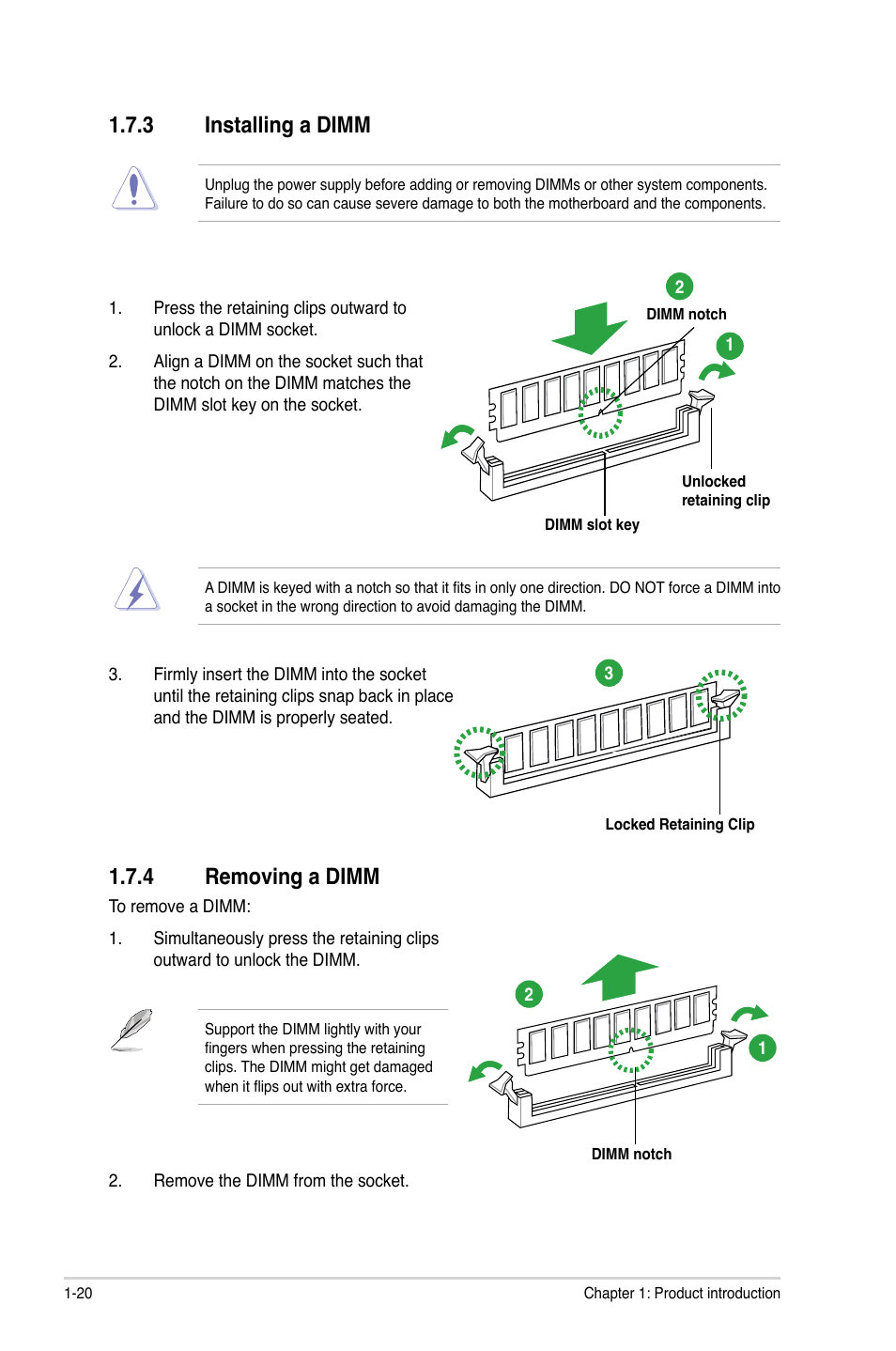 3 installing a dimm, 4 removing a dimm, Installing a dimm -20 | Removing a dimm -20 | Asus P8B75-M LE PLUS User Manual | Page 30 / 79