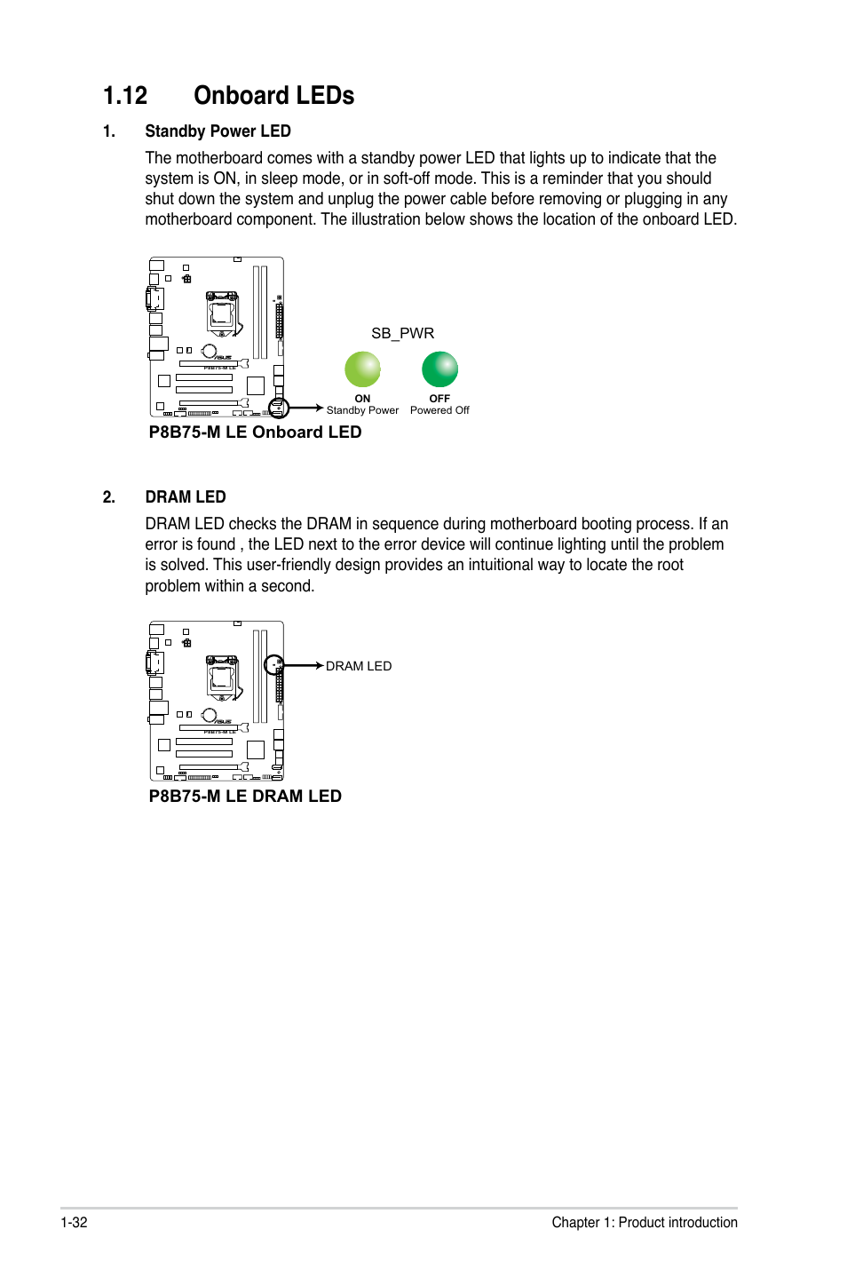 12 onboard leds, 12 onboard leds -32 | Asus P8B75-M LE PLUS User Manual | Page 42 / 79