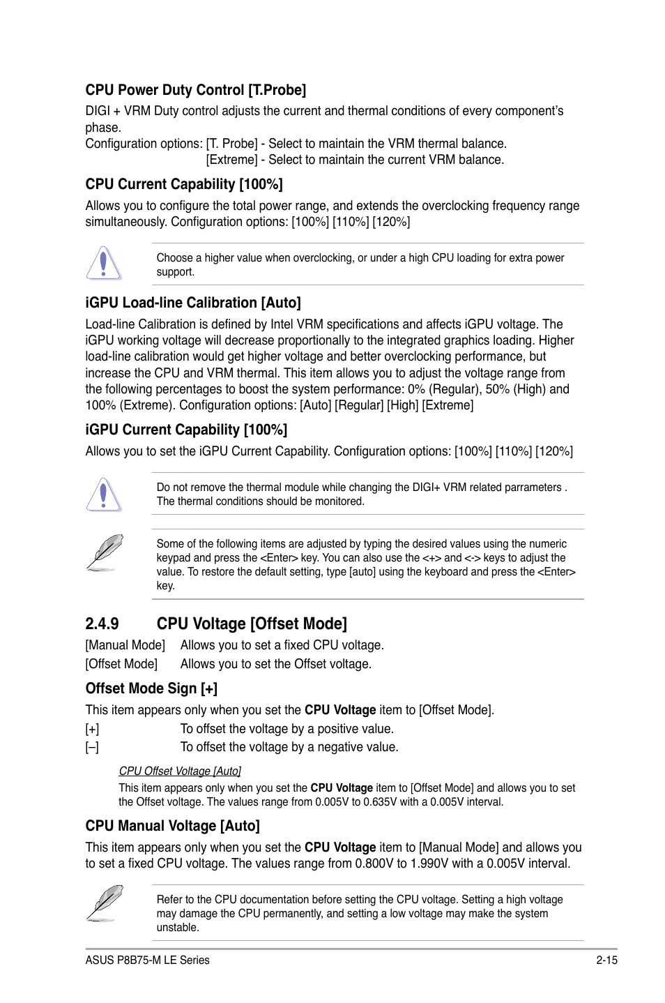 9 cpu voltage [offset mode, Cpu voltage [offset mode] -15 | Asus P8B75-M LE PLUS User Manual | Page 60 / 79