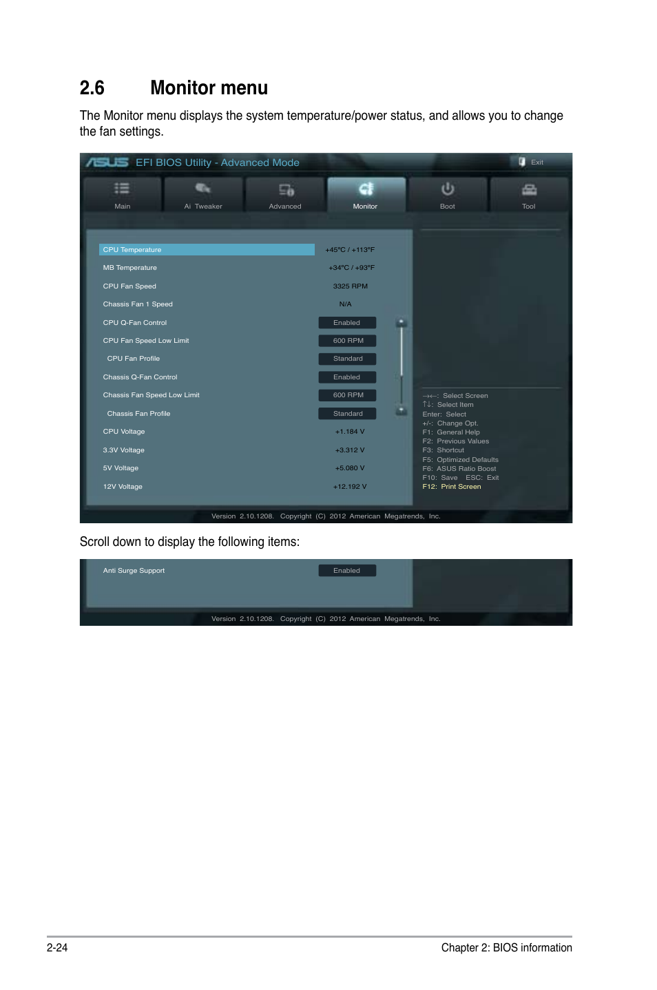 6 monitor menu, Monitor menu -24, Chapter 2: bios information 2-24 | Efi bios utility - advanced mode | Asus P8B75-M LE PLUS User Manual | Page 69 / 79