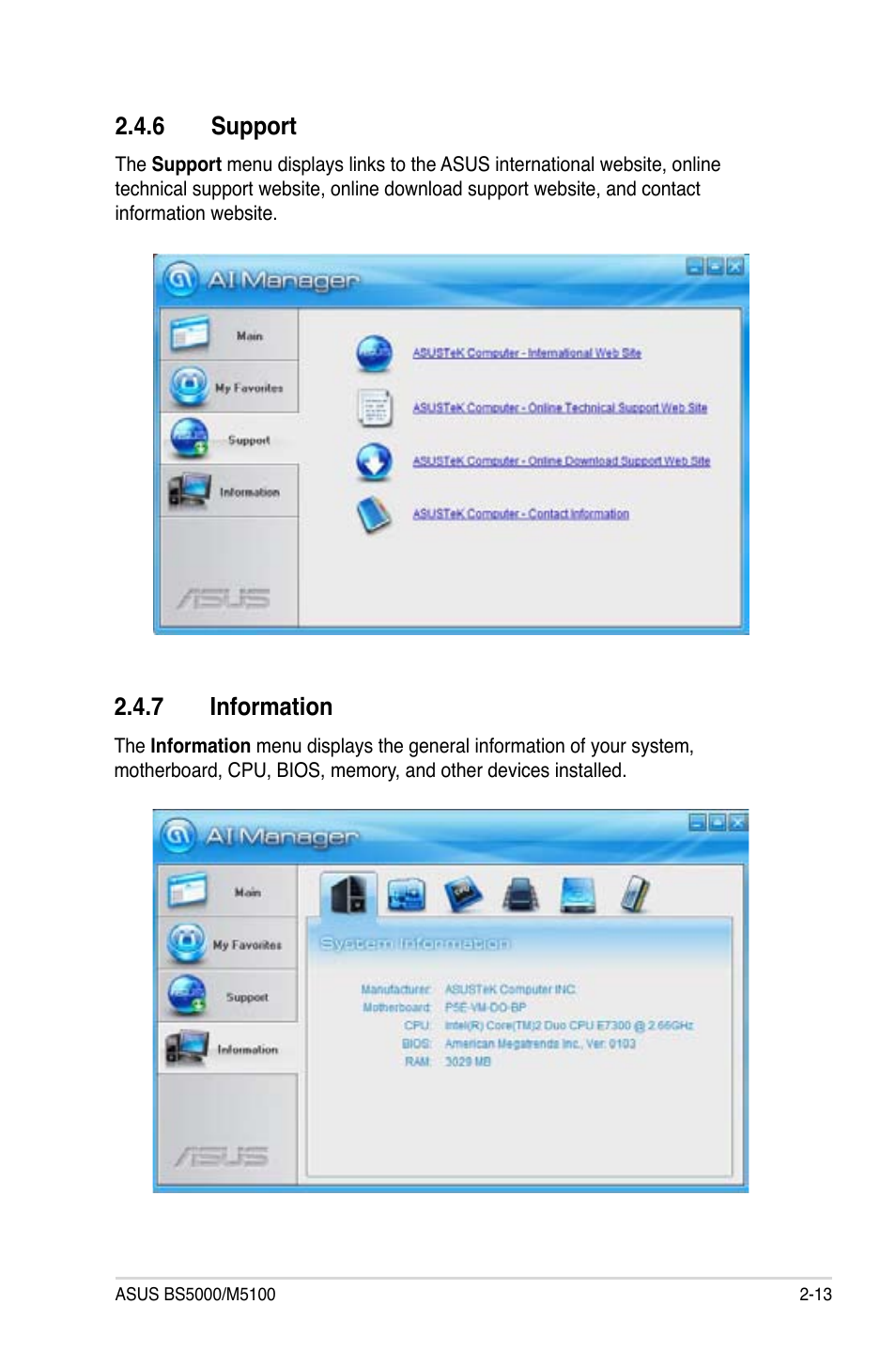 6 support, 7 information, Support -13 | Information -13 | Asus BS5000 User Manual | Page 33 / 36