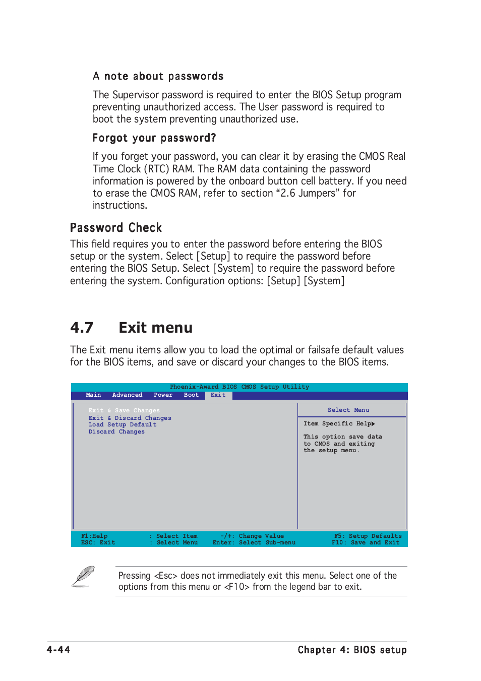 7 exit menu, Password check | Asus A8N-SLI User Manual | Page 106 / 162