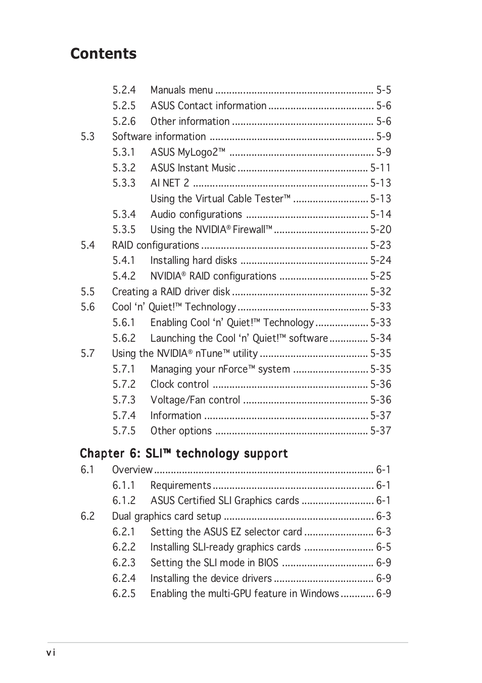 Asus A8N-SLI User Manual | Page 6 / 162