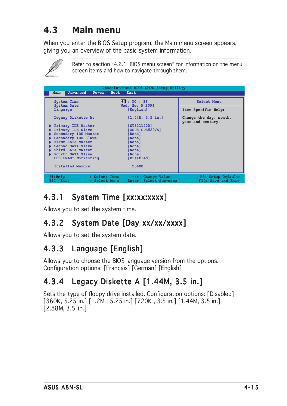 3 main menu | Asus A8N-SLI User Manual | Page 77 / 162